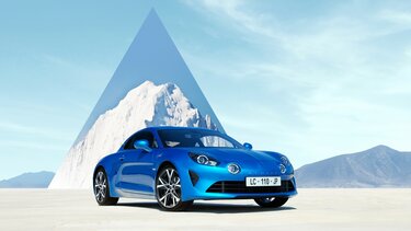 Alpine A110 blu - firma luminosa - fari - frontale