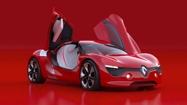 Roter Renault DEZIR Concept Car mit offenen Türen
